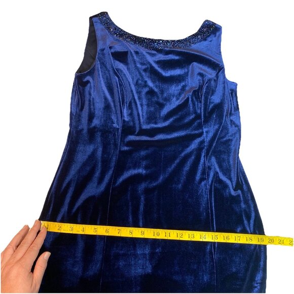 Coldwater Creek Dress Navy Blue Velvet Beaded Mesh Panel Hem Whimsigoth Sz 14P - Picture 7 of 13